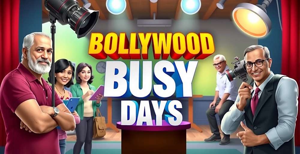 Bollywood Busy Days Game Cover Bollywood Busy Days game cover showing colorful Indian film studio scene with actors, directors and crew members