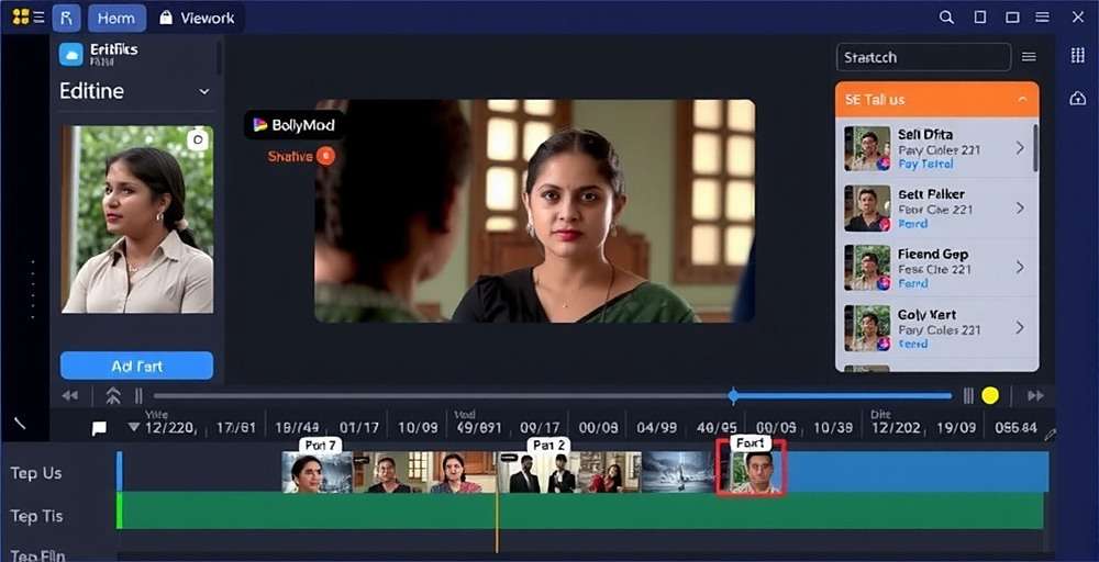 Bollywood Busy Days - Post-Production Editing Bollywood Busy Days gameplay showing the film editing process with timeline and various editing tools